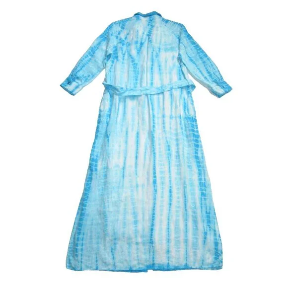 L'Agence Cameron in Aqua Bamboo Tie Dye Linen Belted Maxi Shirt Dress M